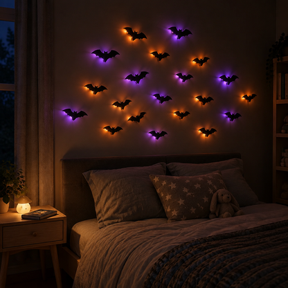 Soft glowing LED bats in a child bedroom working as a night light